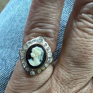 Vintage Style Cameo Ring with Crystal Halo Size 3.75 #37521